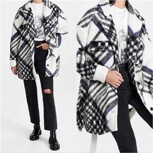 Anine Bing The Oakley Shacket Oversized In Cream Tartan Plaid Jacket Size L